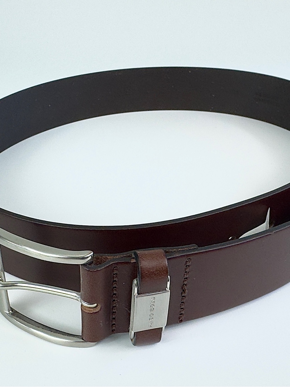 Hugo Boss Brown Leather Belt with Silver Buckle